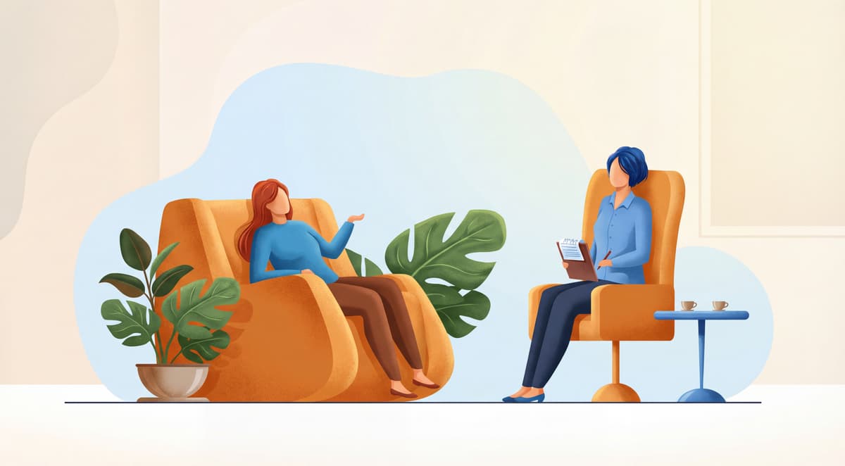 Therapy illustration - Heart and Brain in a counseling session